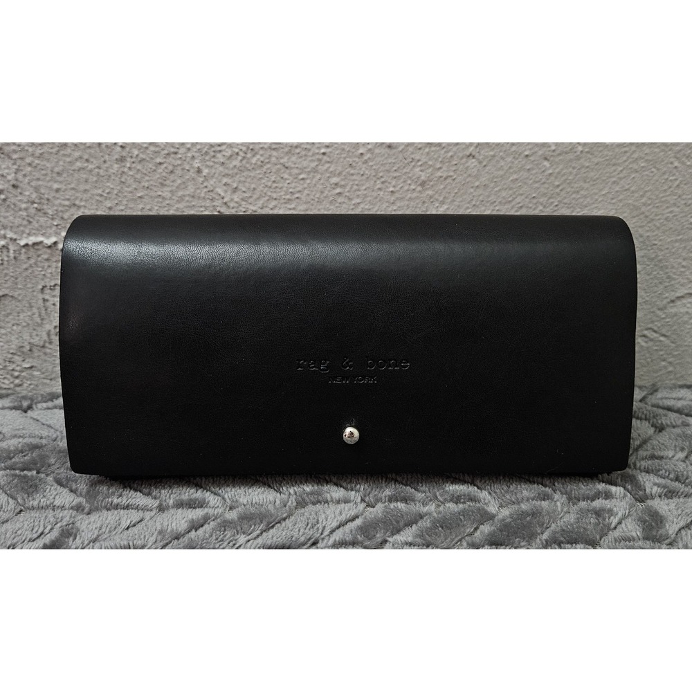 Rag & Bone Sunglasses Glass Case Black Leather with Silver Button Flap
